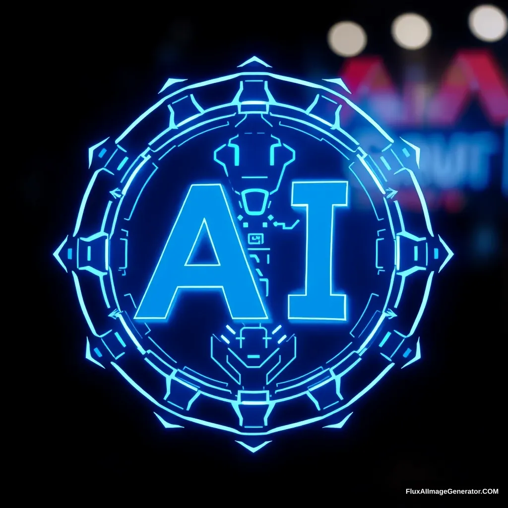 For an AI event, I need an image that represents the letters AI: a logo emblem, robot, future color. - Image