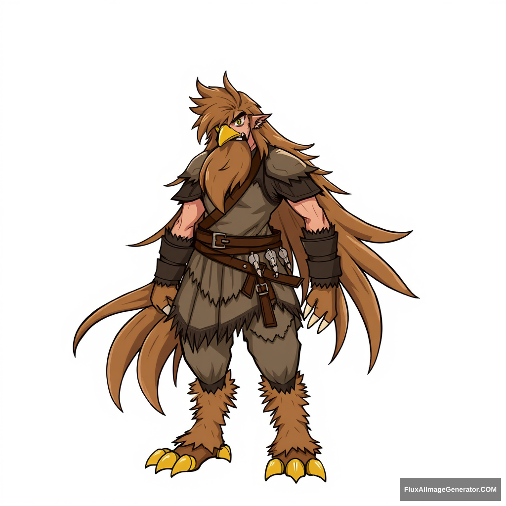 Full body picture of a long brown-haired, short-bearded guy as a chocobo.