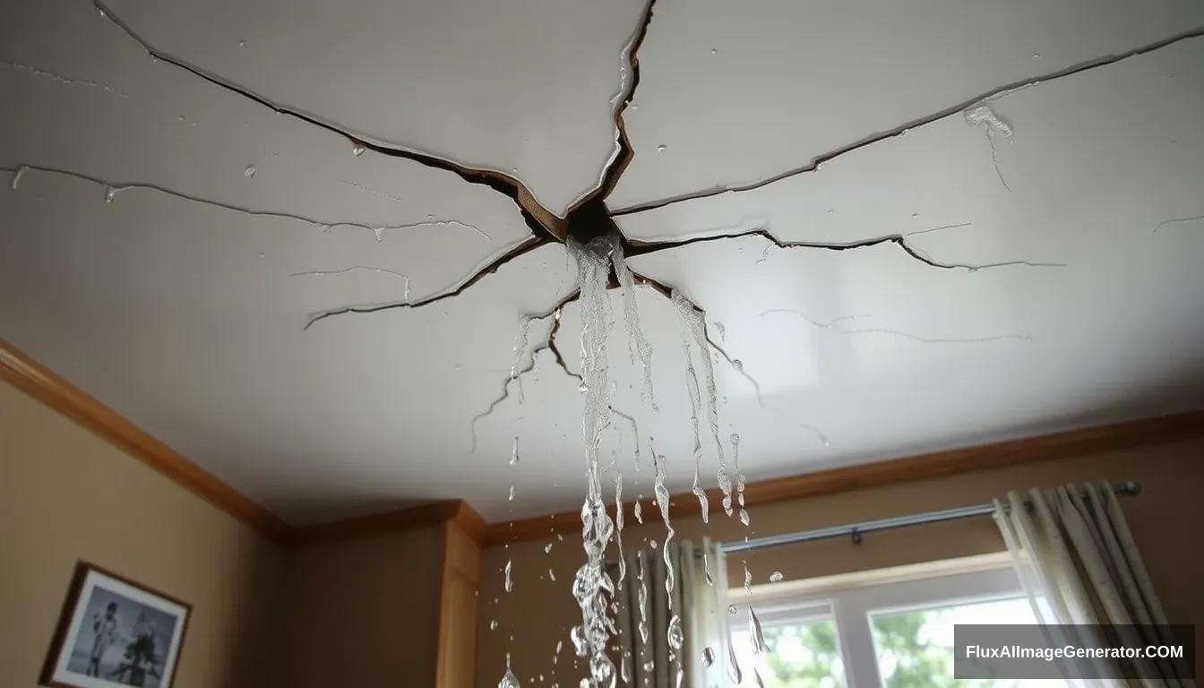 "The ceiling of the house is cracked and leaking water, flowing down like a waterfall."