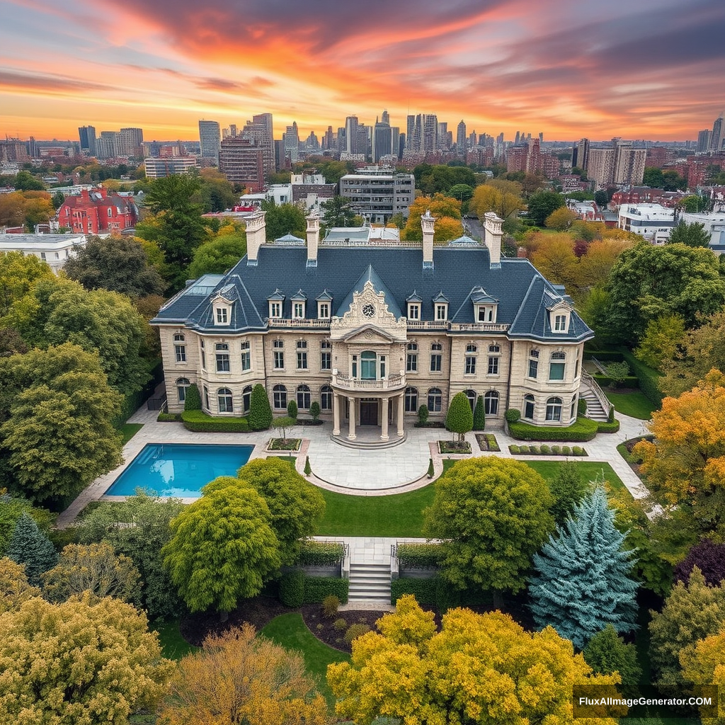 Primary Residence (View From very Far Above house):

Location: Upper East Side, New York City

Size: 50,000 square feet, 4 stories, with a massive garden wide and long across the boundaries of houses about 200 meters each, and there are no other houses/apartments near that house.

Value: $200 million

Features:
• 10 bedrooms, 15 bathrooms
• Indoor swimming pool
• Home theater
• Private gym
• Rooftop garden and entertaining space
• Underground parking for 10 cars
• State-of-the-art security system
• Smart home technology throughout
• Private elevator
• Wine cellar with capacity for 5,000 bottles
• Art gallery showcasing rare and valuable pieces. - Image