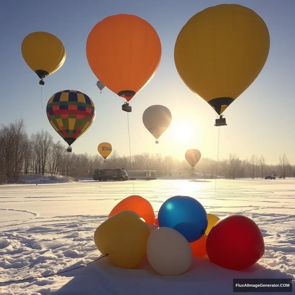 Balloons in the snow and ice