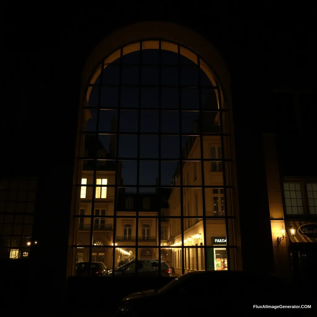 big glass window, midnight in France,