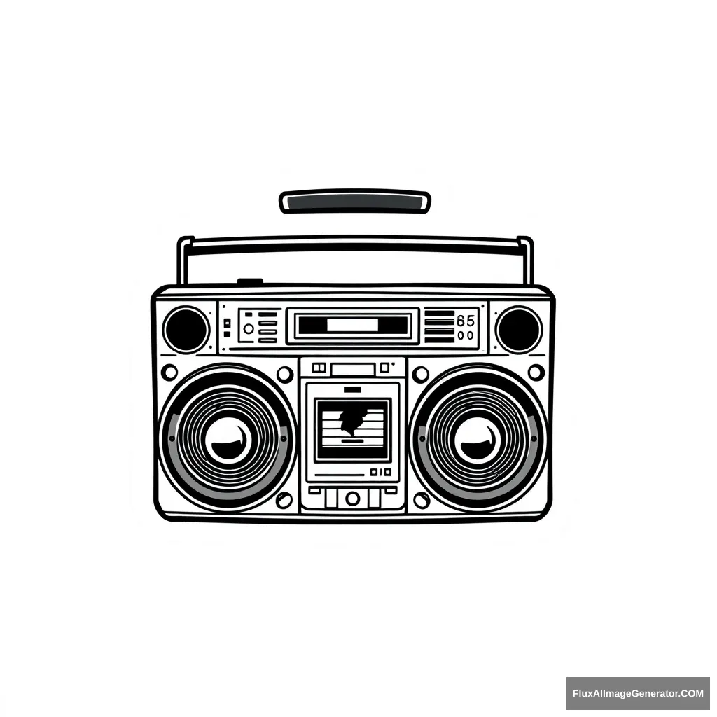 boom box, 90 retro comic cartoon, vector sticker, solid color monotone, thick trace, art by, powell peralta, center png, tshirt design templates.