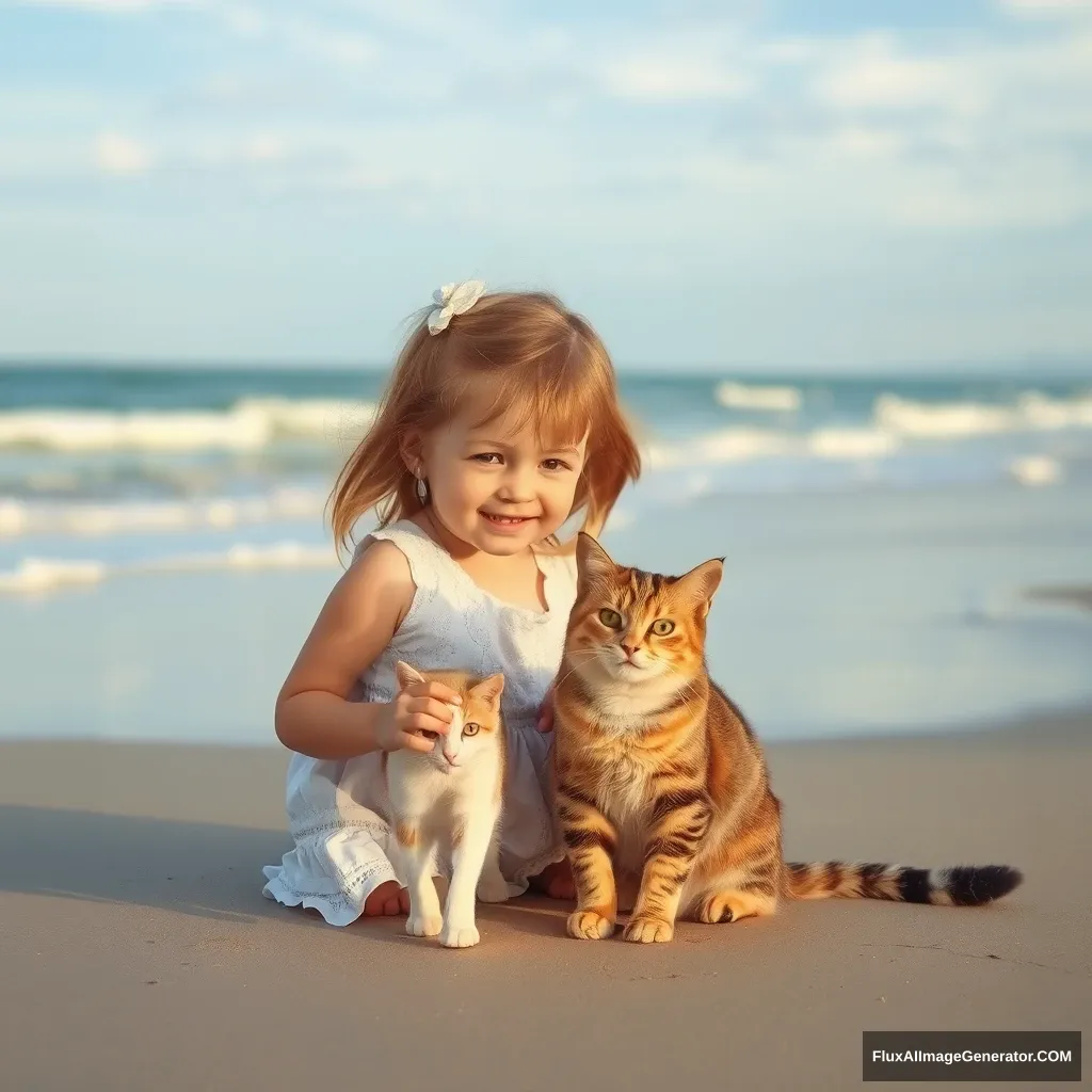 child, girl, cat, beach