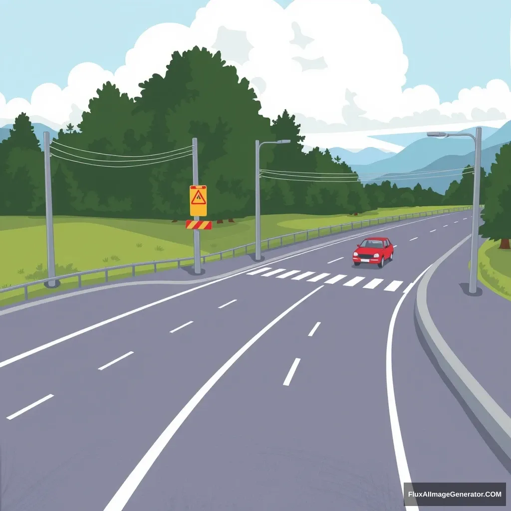 Two crossroads, highway, car, cartoon style