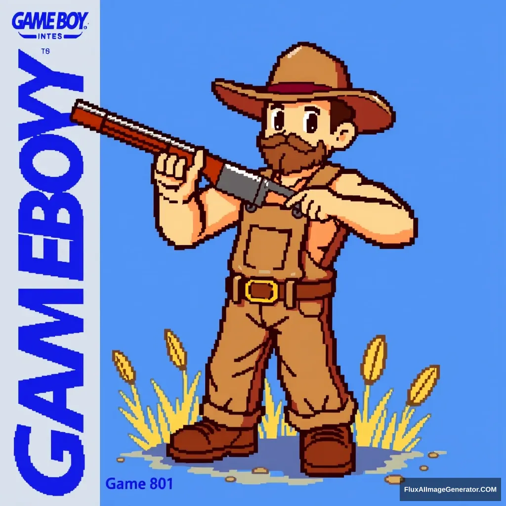 I need a Game Boy sprite sheet of a farmer with a shotgun. - Image