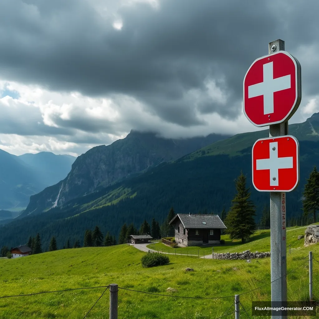 Swiss border, realistic.