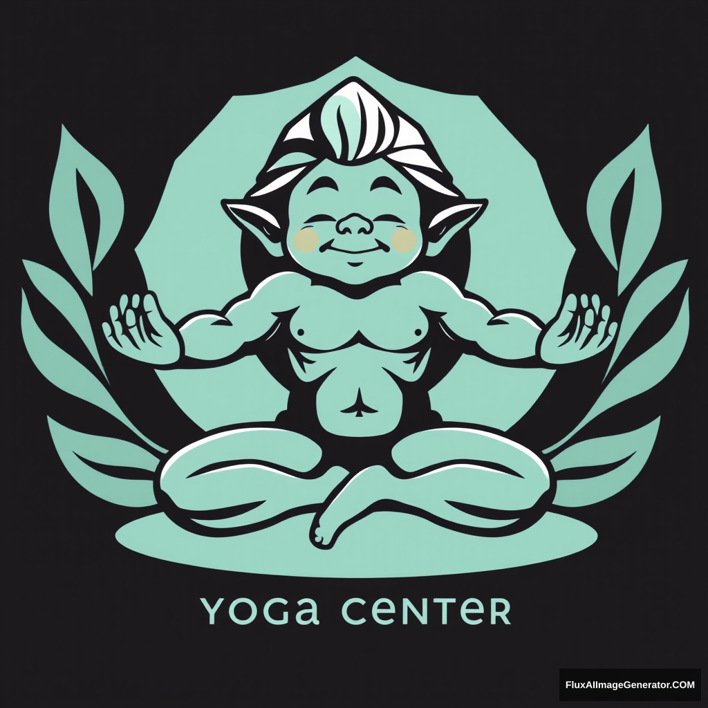 Yoga Center logo: Muscular dwarf in lotus pose