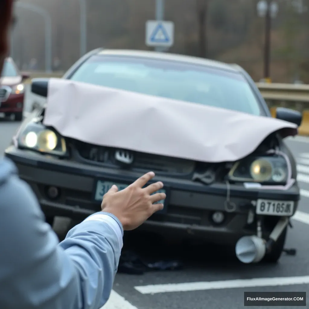 "There was a car accident, with Chinese or Japanese characters, and someone was injured." - Image