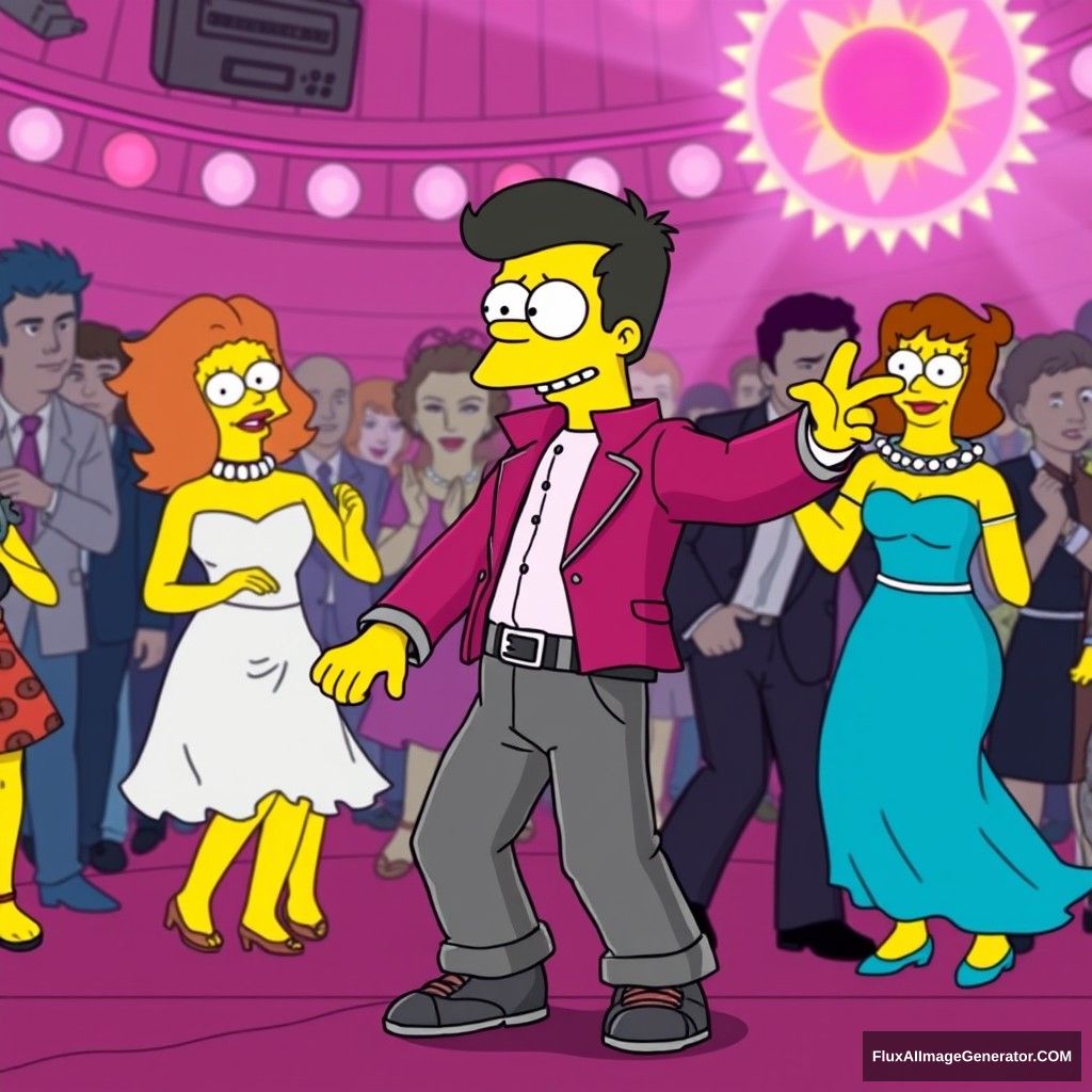 Bart Simpson as John Travolta in Saturday Night Fever's popular disco dance scene. - Image