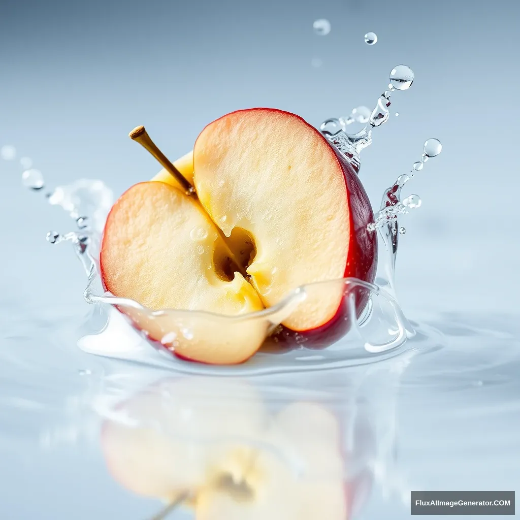 An apple slice splashing into water.