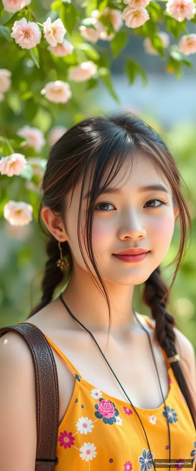 A pretty beautiful girl, Chinese human, oval face, 18 years old, college student, big, summer.