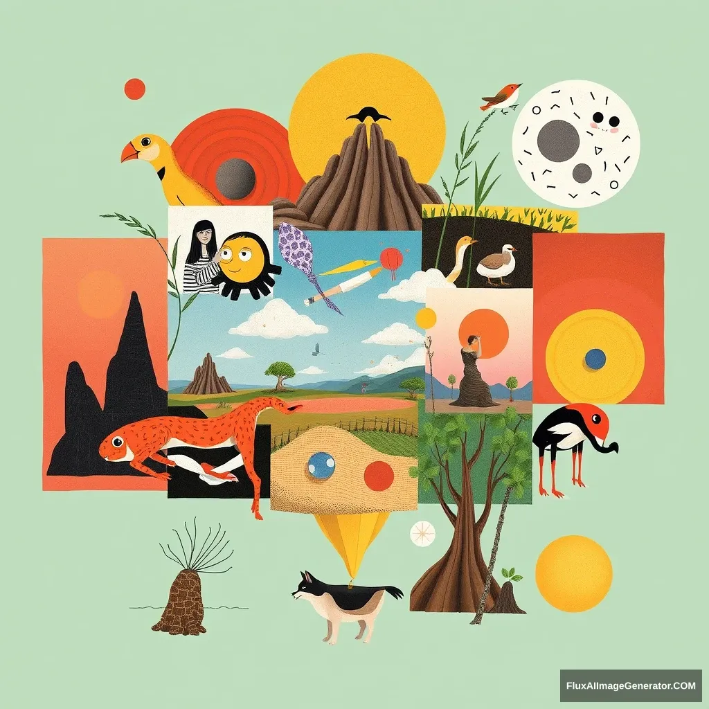 Different weird illustration images collage