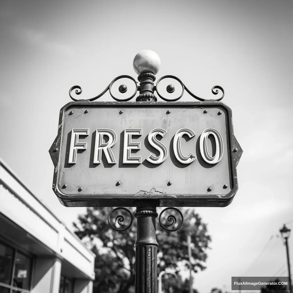 grayscale vintage sign on a pole that says "FRESCO" - Image