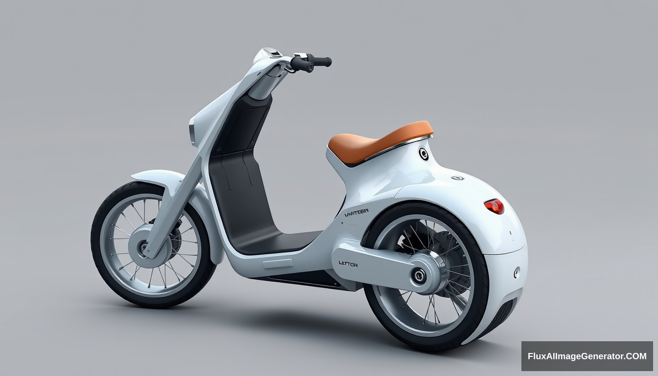 3-wheeled concept scooter, (only 2 wheels in front), (only 1 in back), 4k, wide bicycle wheels, detailed. - Image