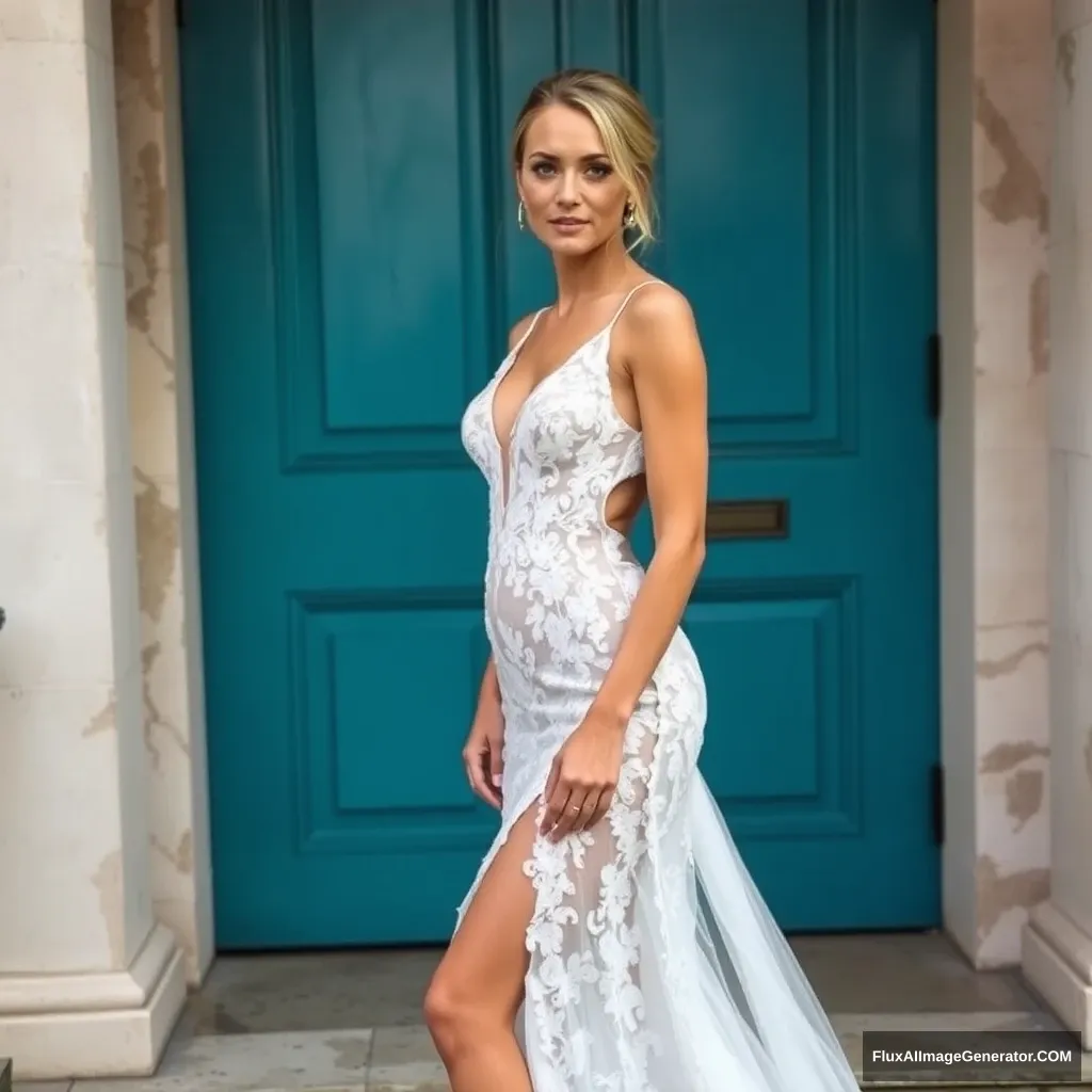 Fitness model influencer Emma's side-less wedding dress.