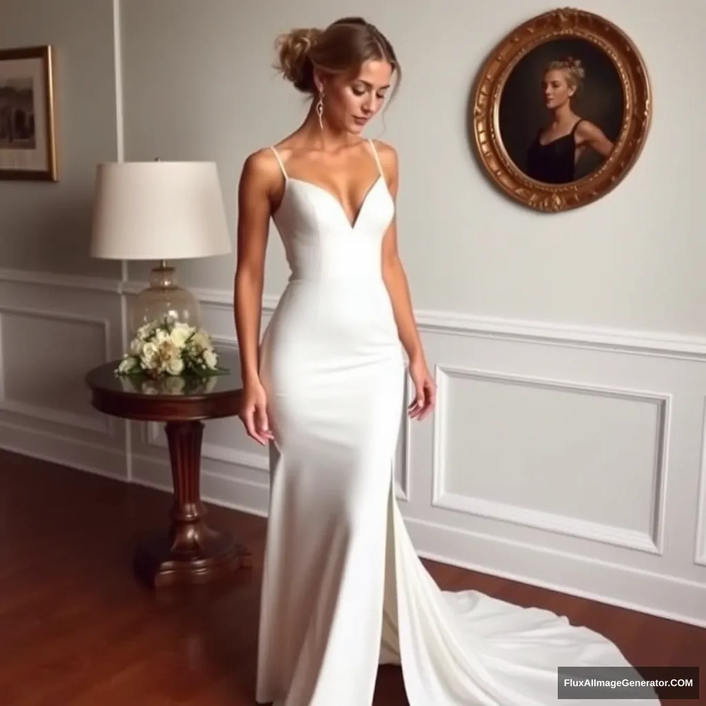 Fitness model influencer Emma's side-less wedding dress. - Image