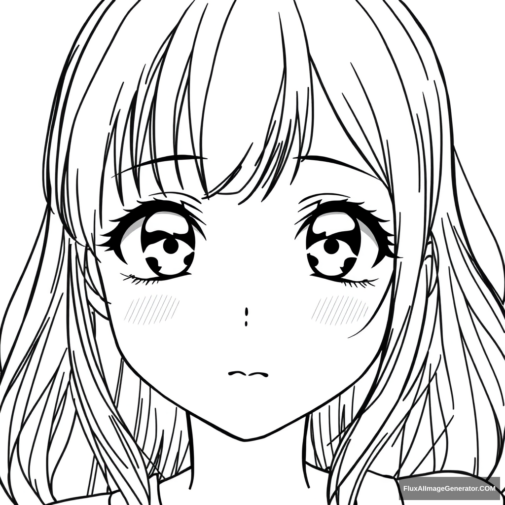 Neat and simple line art character drawing. Anime girl. Beautiful. Simple eyes. - Image