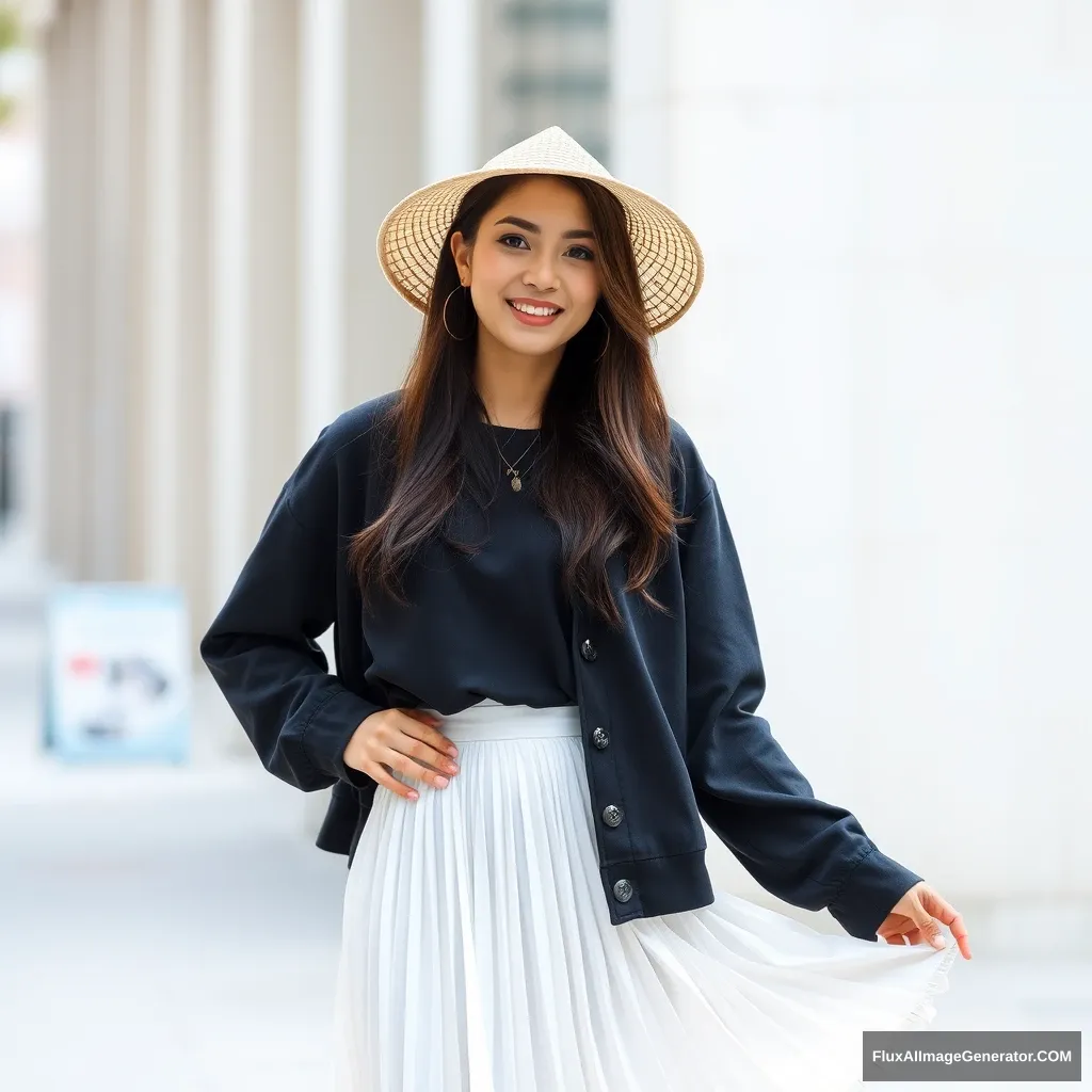 Asian woman, white skirt