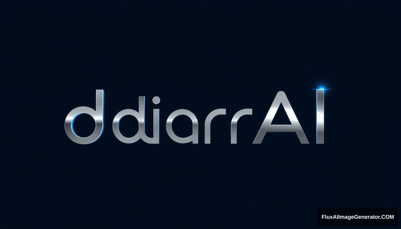 Logo design for 'diarrAI' text, representing a high-tech AI solutions company. Futuristic and advanced, minimalistic and linear style. Incorporate elements from computer circuits and digital interfaces, with sleek geometric shapes and sharp lines. Use modern, elongated sans-serif font. Metallic or neon accents, with subtle circuit-like patterns. Color palette: silver, deep blue, black, with hints of neon. The logo should feel like it's from 3000 years in the future. Unreal Engine.