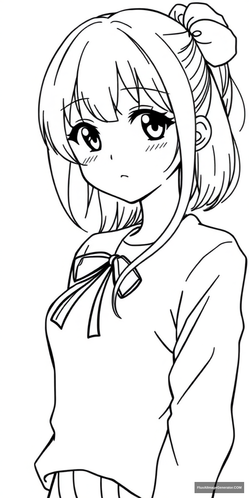 Anime girl line art simple. full. curvy. - Image