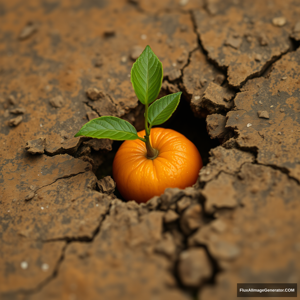 A shoot sprang from a small orange, penetrating the decaying and crumbling court scale. - Image