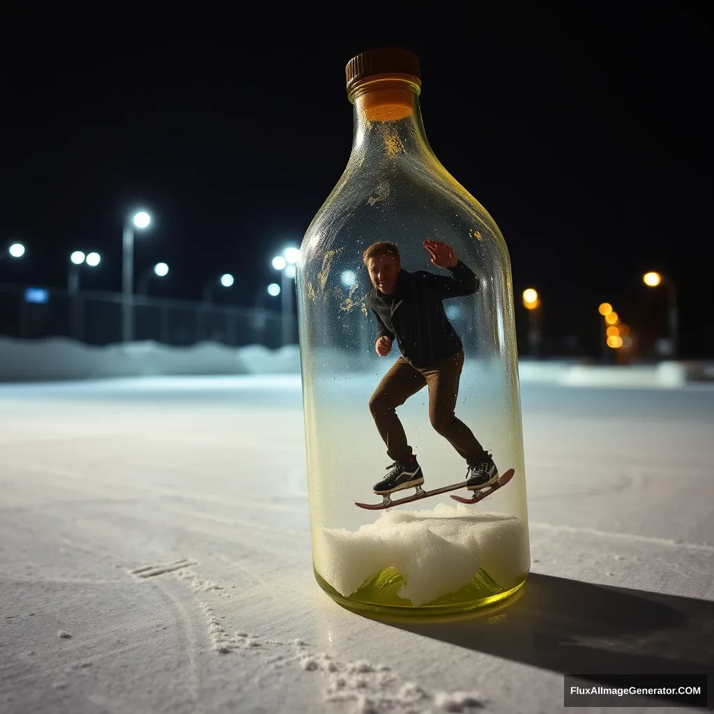 One man is skating in a bottle. - Image