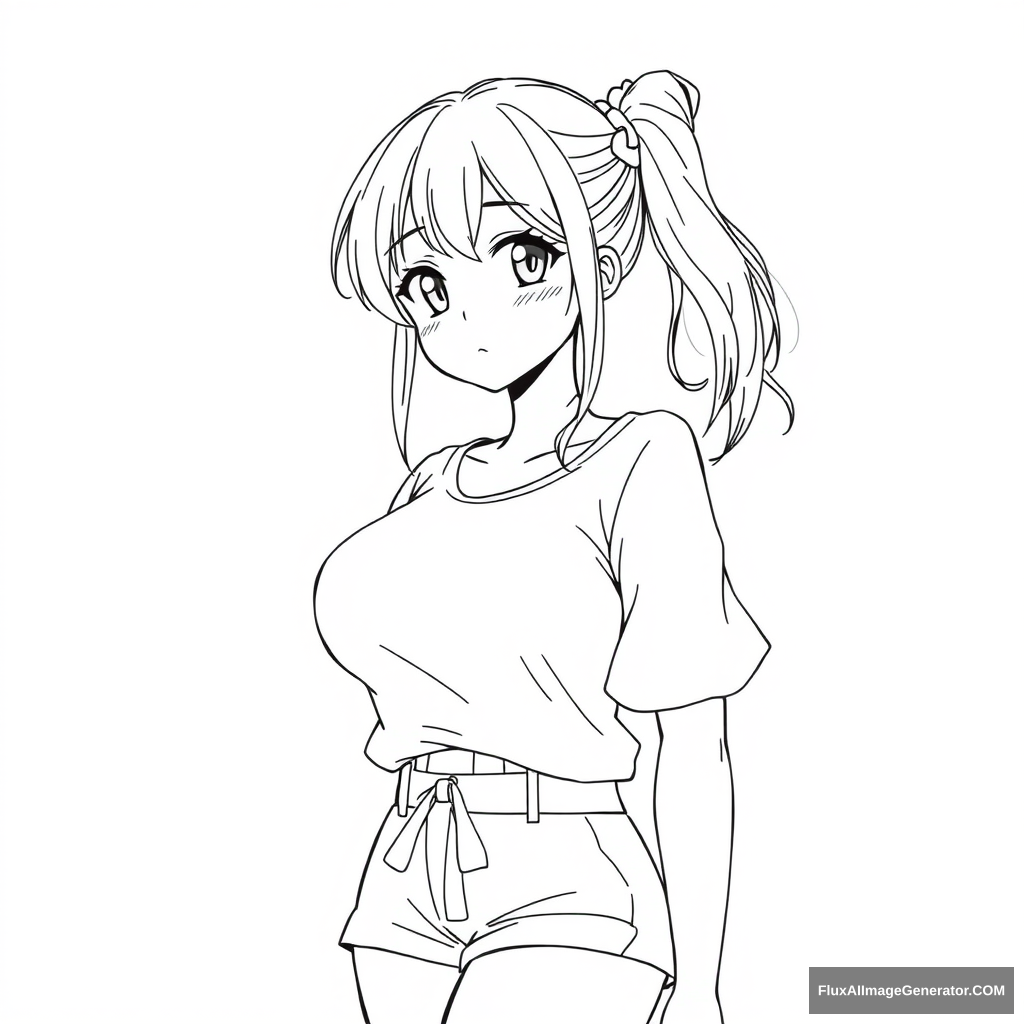 Simple line art of the character for drawing. Anime girl. Very full-figured. - Image