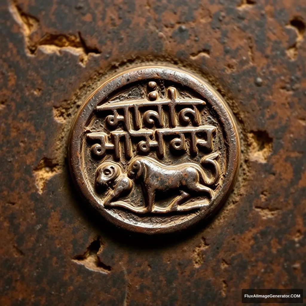 A detailed image of an Indus Valley seal, showcasing the intricate script and animal motifs engraved on it.