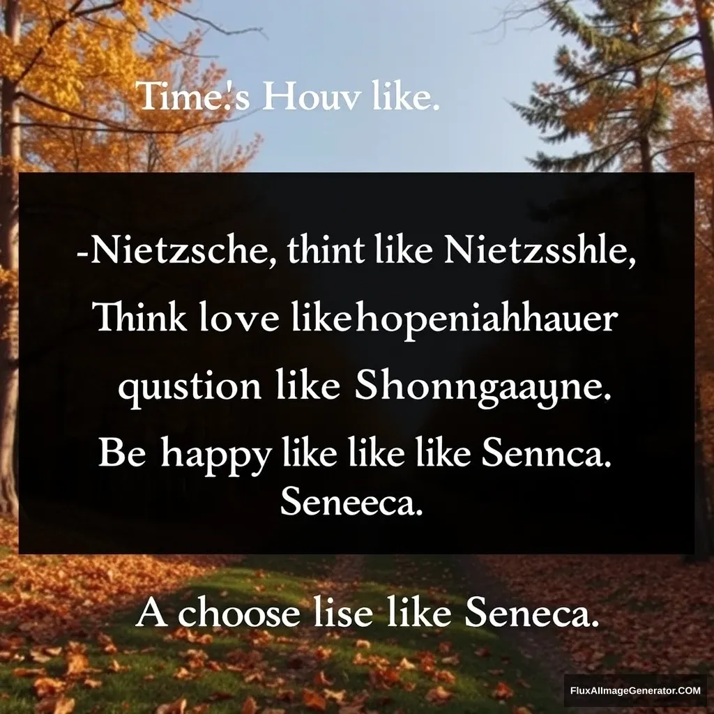 "A time to love like Nietzsche, think like Aristotle, abandon like Schopenhauer, question like Montaigne, be happy like Kant, and choose like Seneca."