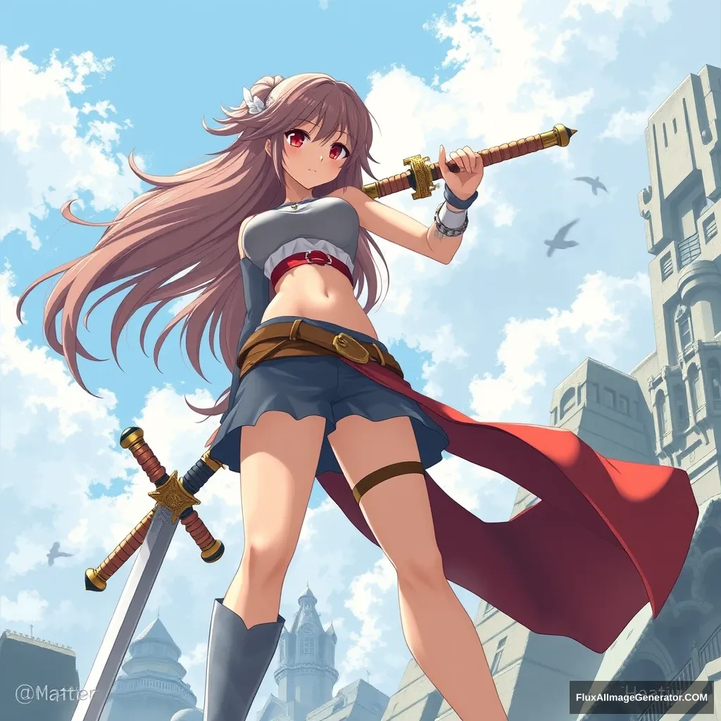 Giant anime girl with six pack and sword. - Image