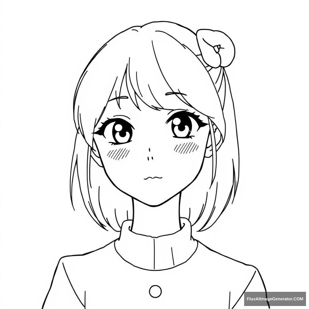 Neat and simple line art character drawing. Anime girl. Very full-figured. Very beautiful. Simple eyes.