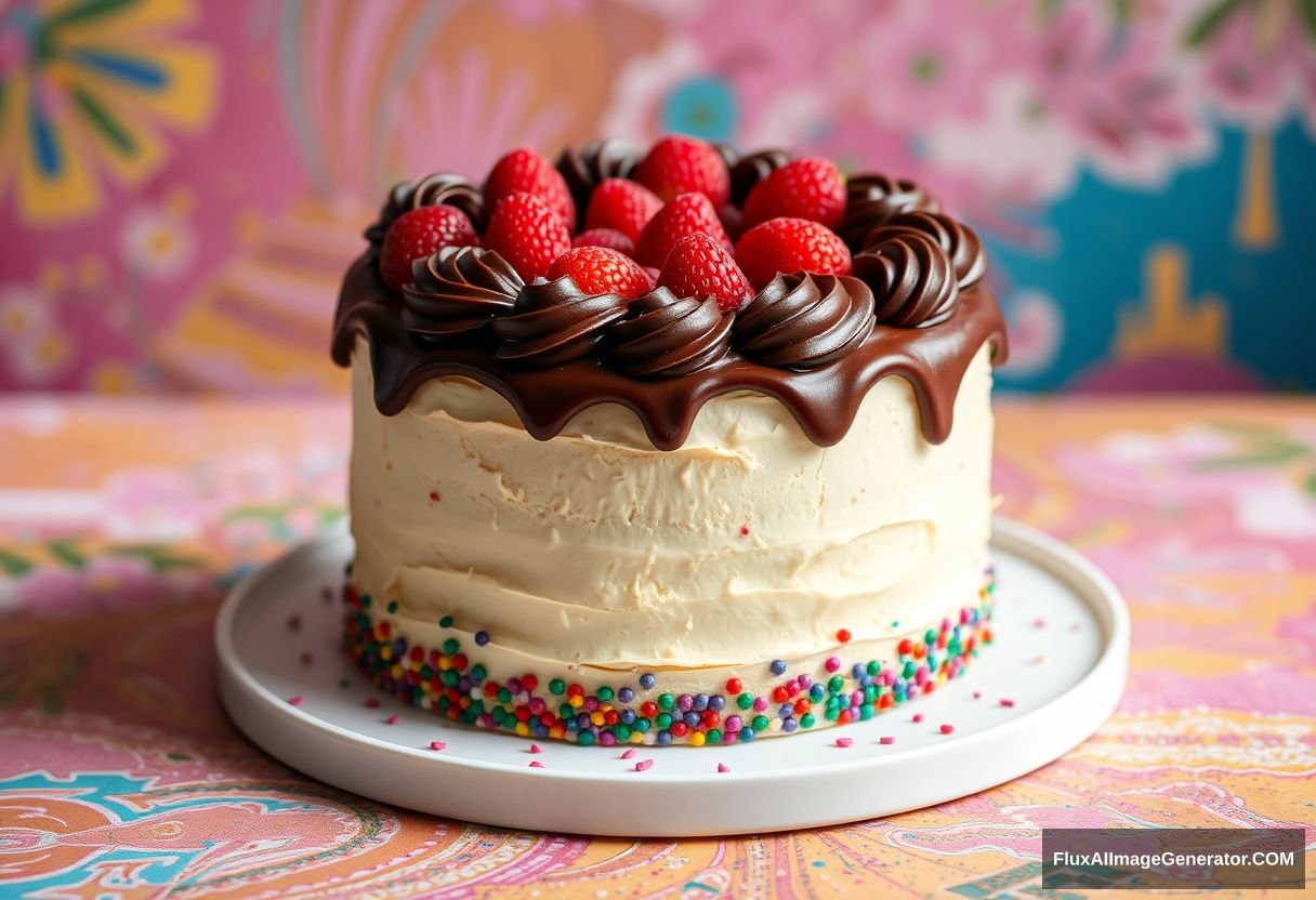 Lush cake, colorful background - Image