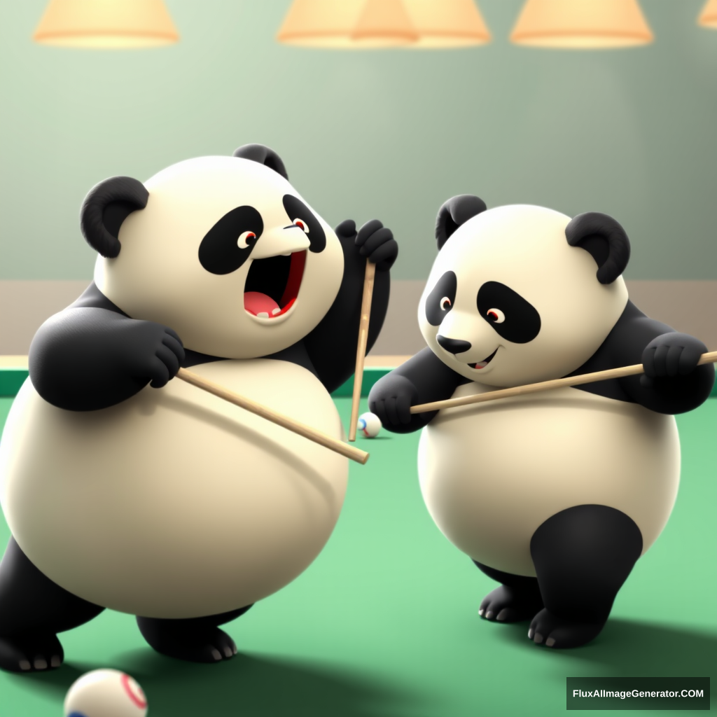 Two fat pandas playing pool, C4D. - Image