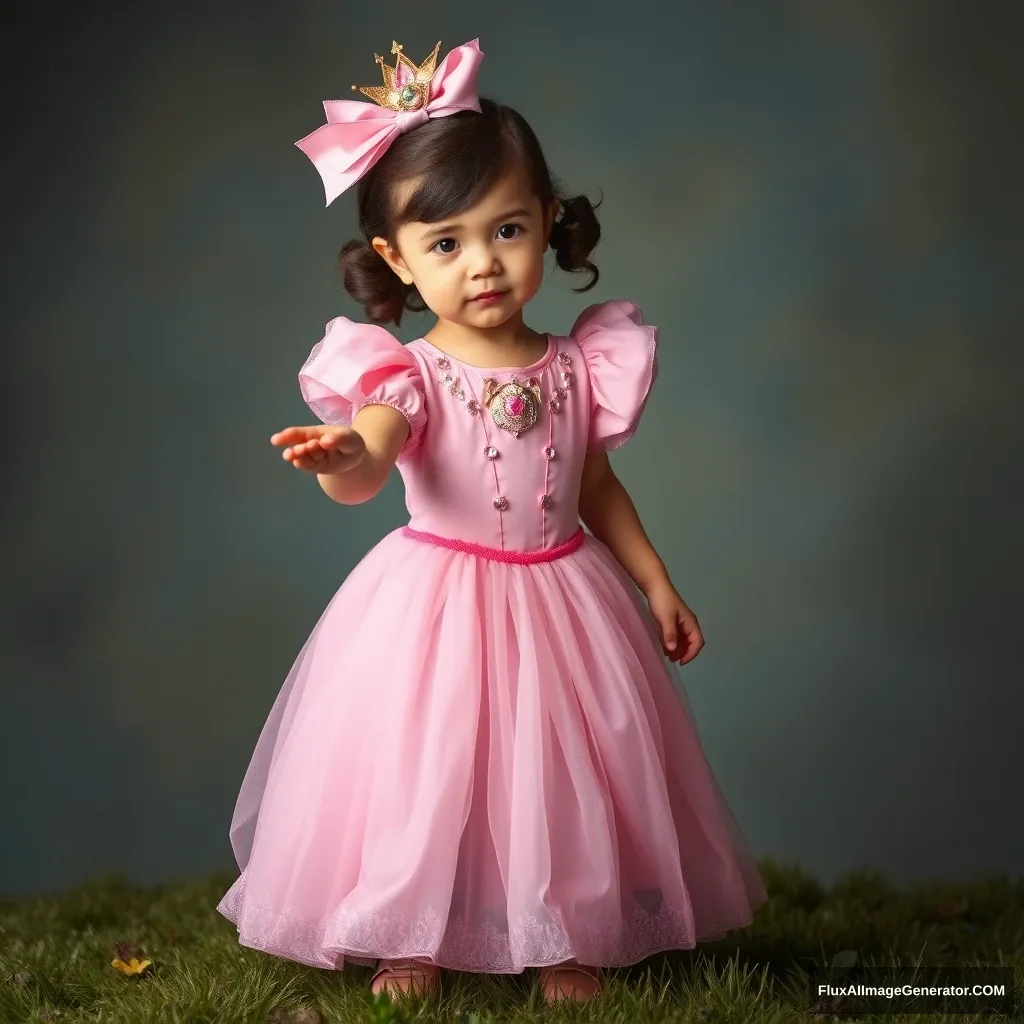 A little princess wearing a pink dress is casting a spell. - Image