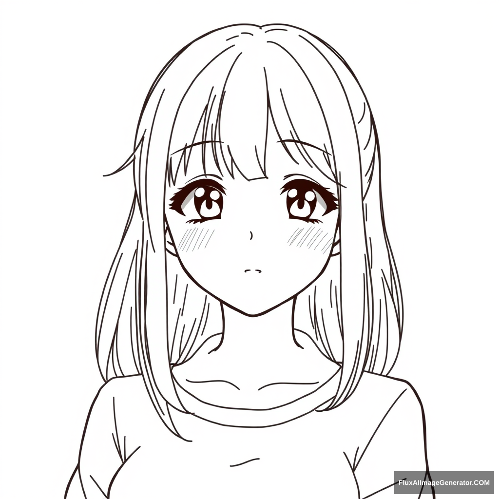 Simple line art of the character for drawing. Anime girl. Very full-figured. Looking professional. Simple eyes. - Image