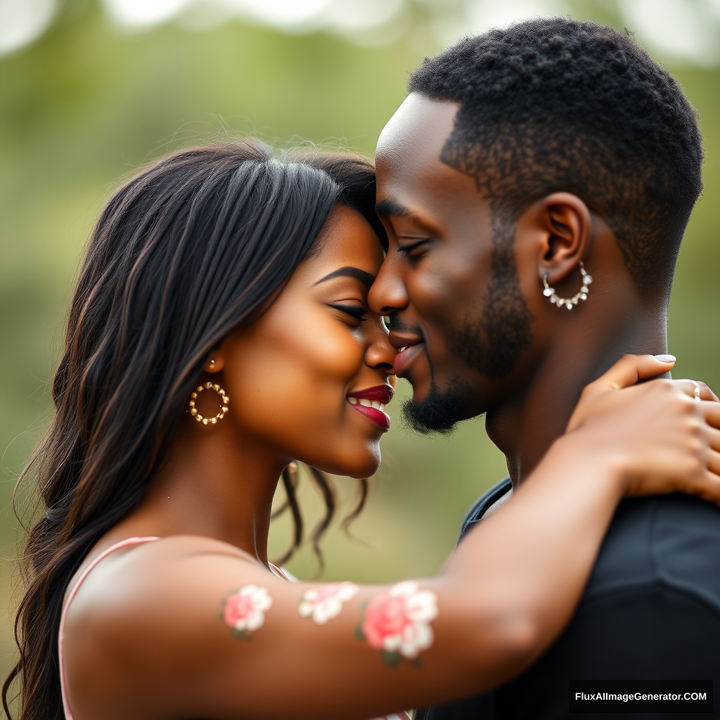 Black man and woman looking in each other's eyes with love.