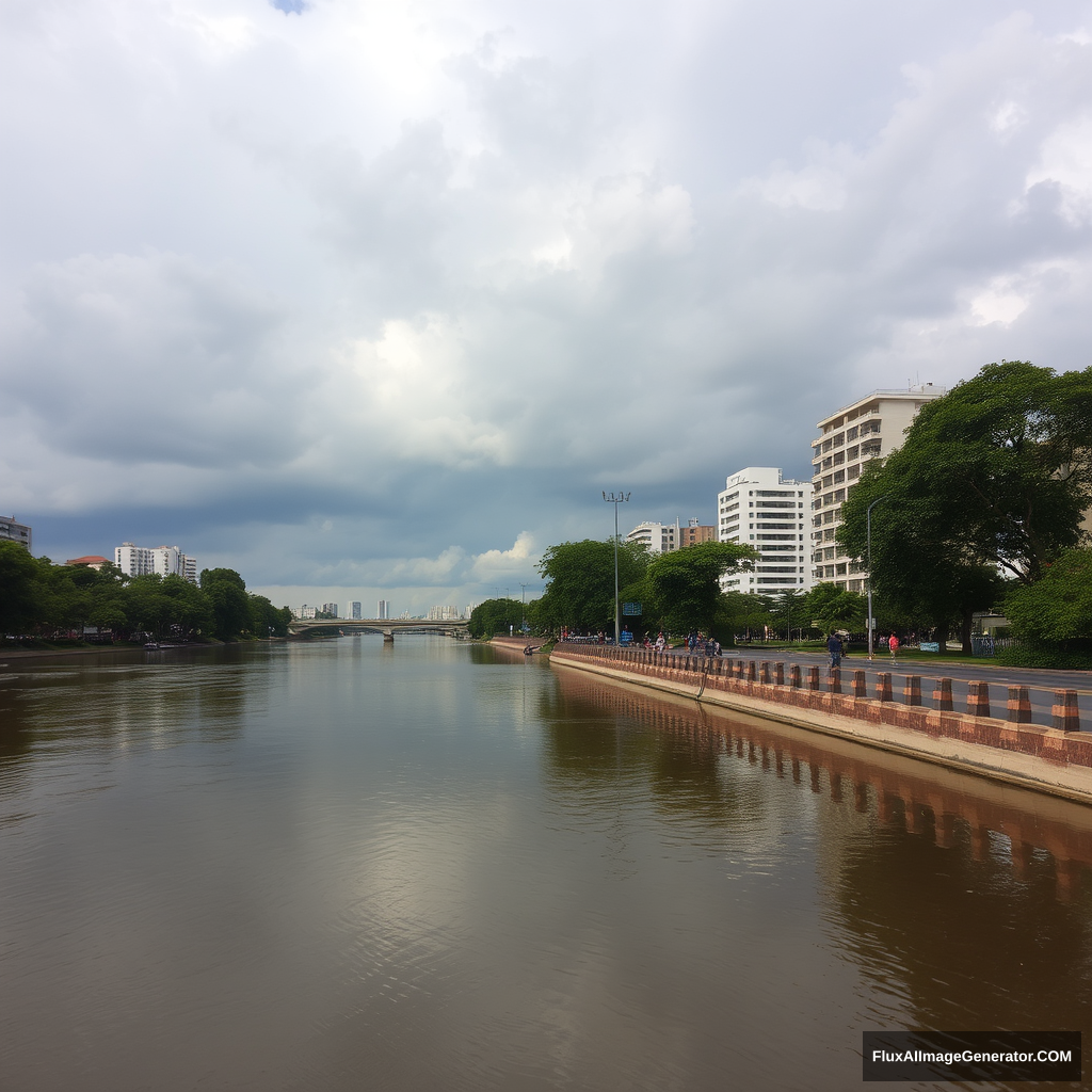 Rio Pinheiros, River Pinheiros, Avenida Faria Lima, Berrine, São Paulo, cloud day