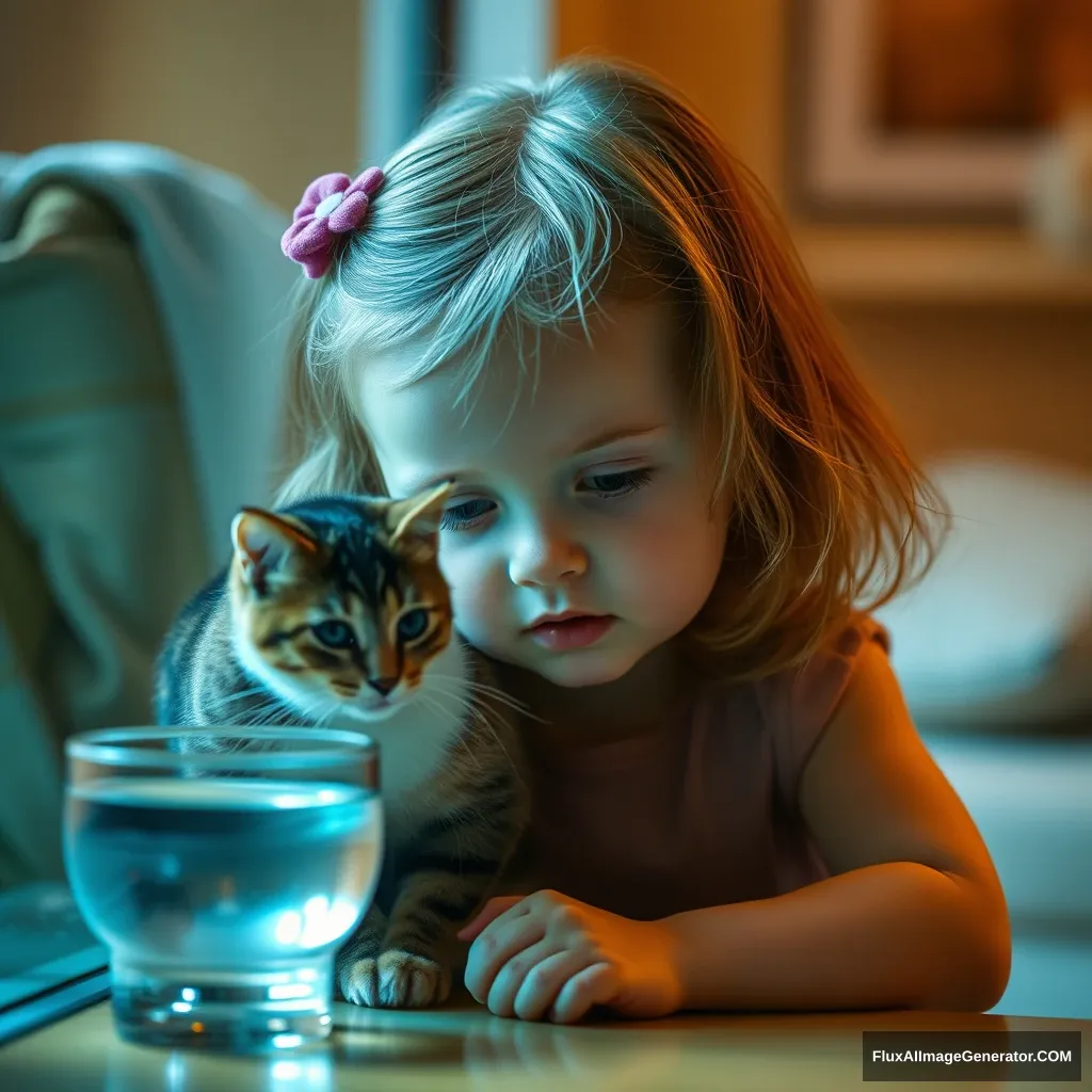 child, girl, cat, glass