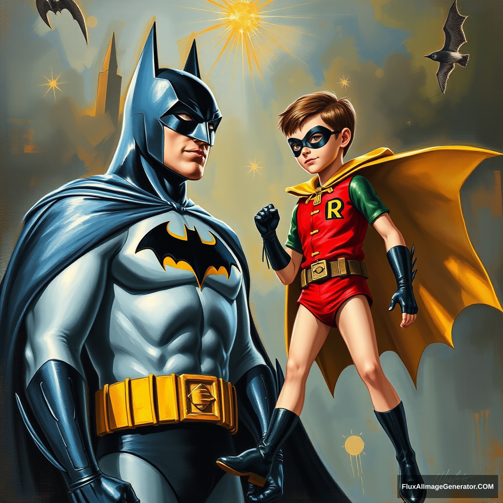 106-s Batman and Robin poster, a painting by Authur Sarnoff, 4k.