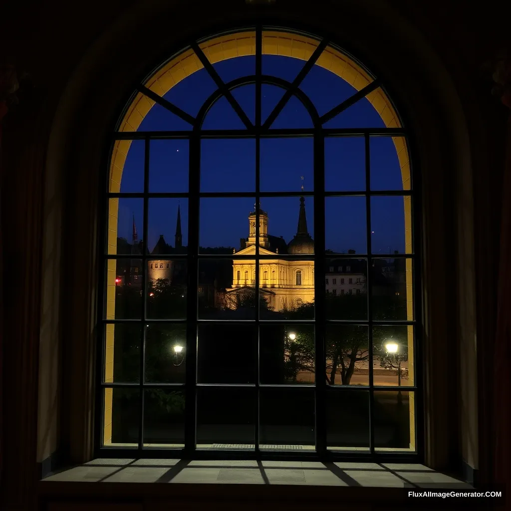 big glass window, midnight in France,