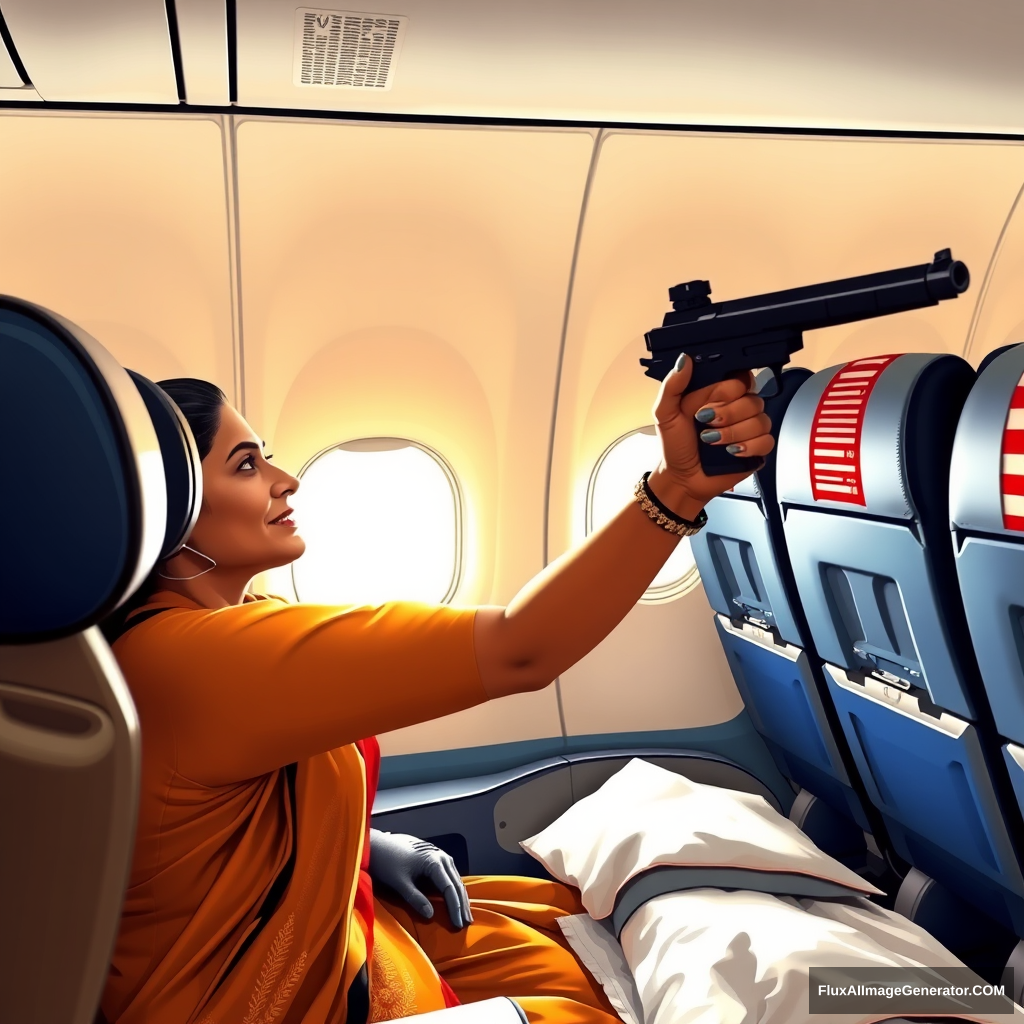 An Indian lady fighting terrorists on an American airliner. - Image