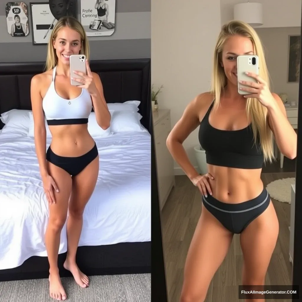 Fitness model influencer Emma's before-after pictures.