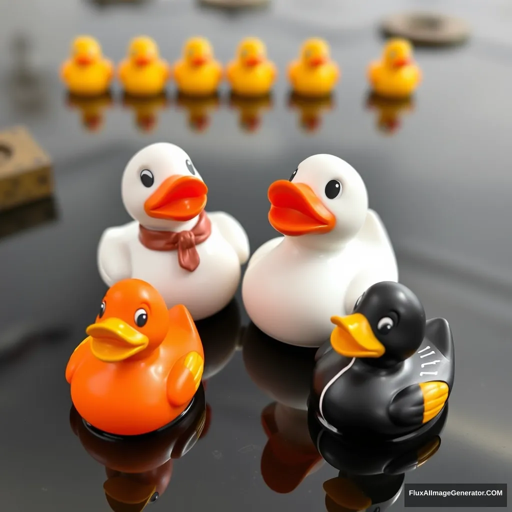 Different style four rubber ducks