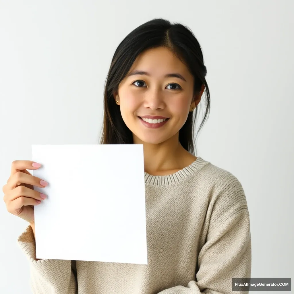 An Asian woman holding a white paper.