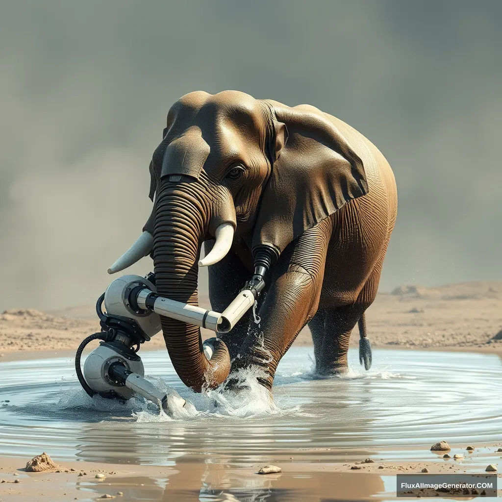 Robot bathing the elephant