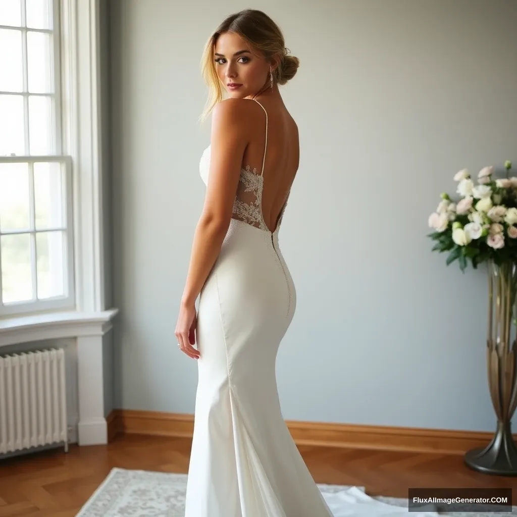 Fitness model influencer Emma's side-less wedding dress. - Image