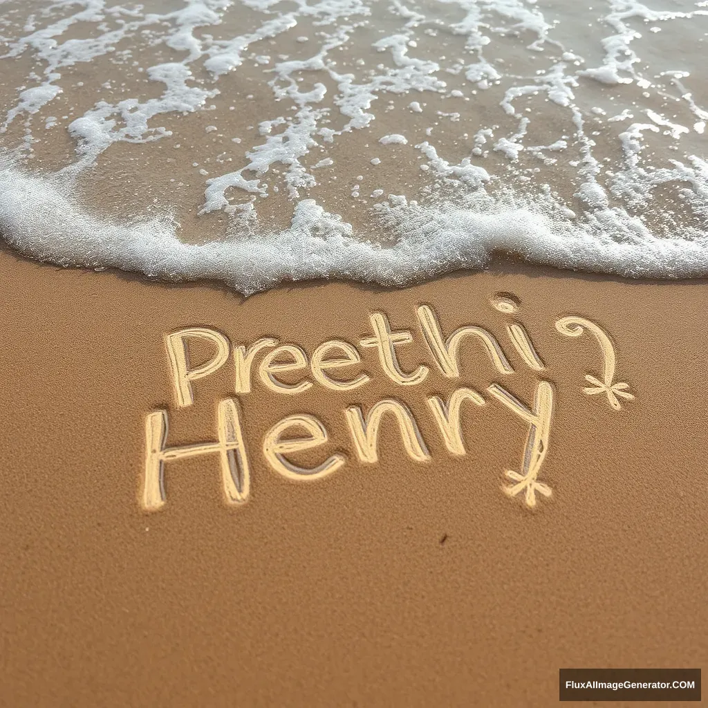 Beach water splash engraved with the name Preethi Henry.