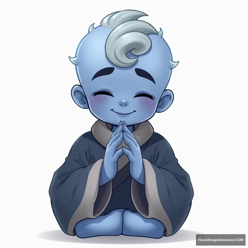 A graceful, meditative Daoist boy, smiling with hands clasped together, overall style is blue, and the character leans more towards a realistic style, looking a bit handsome. - Image