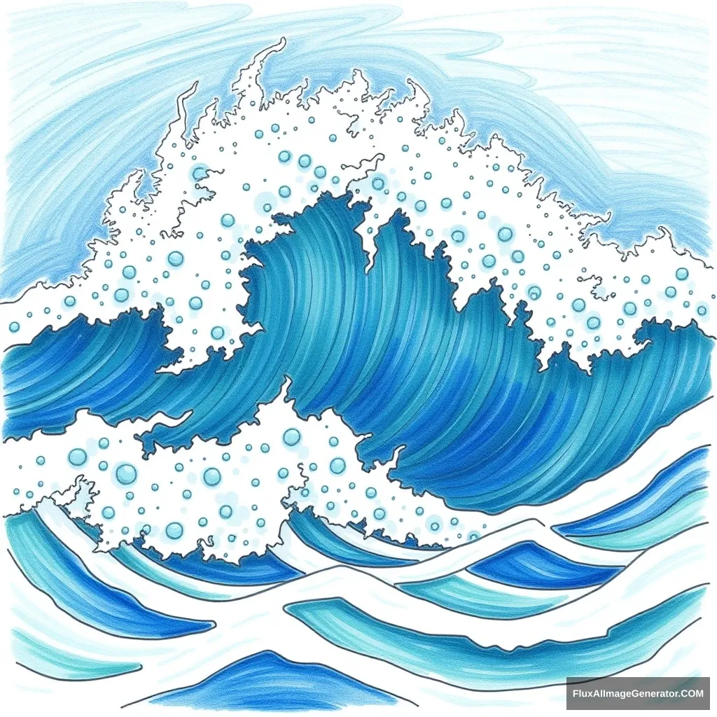 "Draw the crashing waves of the sea realistically."